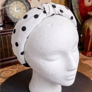 White Black Polka Dot Headband Knotted Top Padded Fabric Hair Band Women Girls